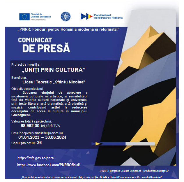Comunicat de presa PNRR decalaj cultura